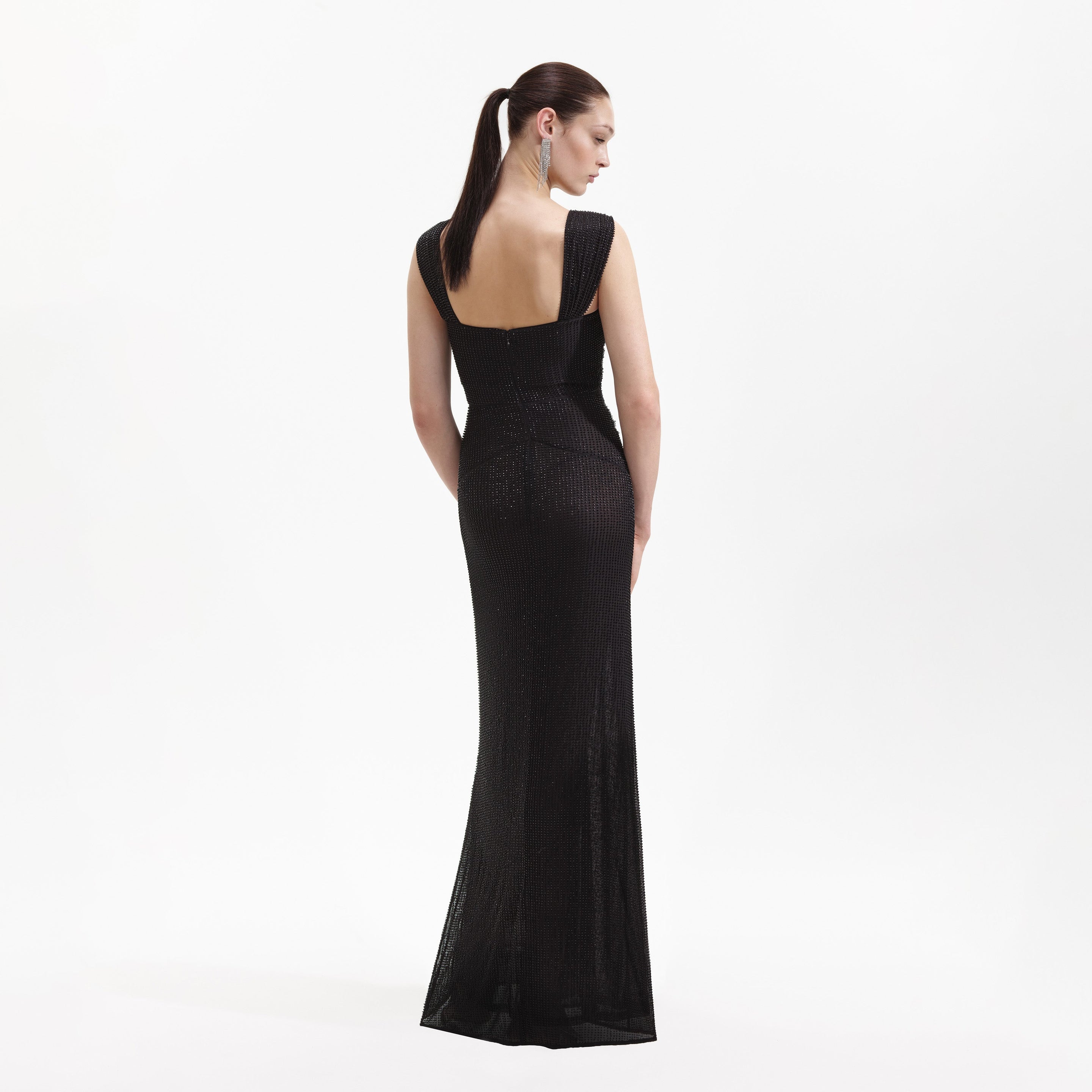 Women's Sheer Mesh High Slit Long Dress, Black, SML/MED 