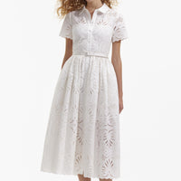 White Cotton Embroidery Midi Dress