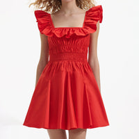 Red Cotton Ruffle Mini Dress