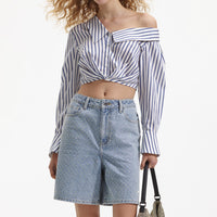 Blue Stripe Cotton Crop Top