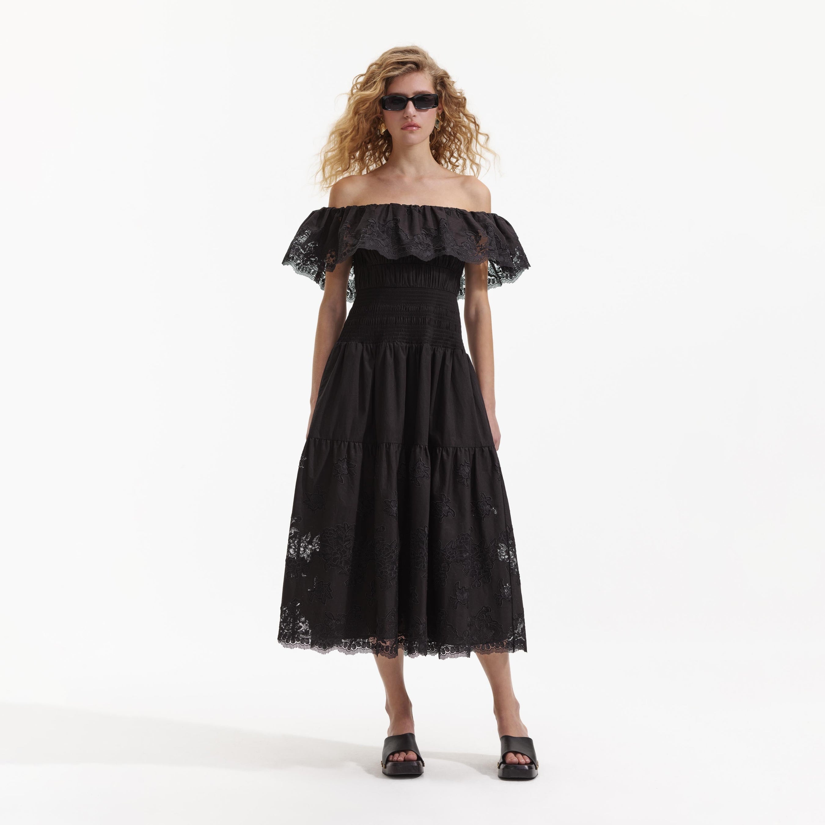 Black Cotton Midi Dress