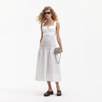 White Cotton Sweetheart Midi Dress