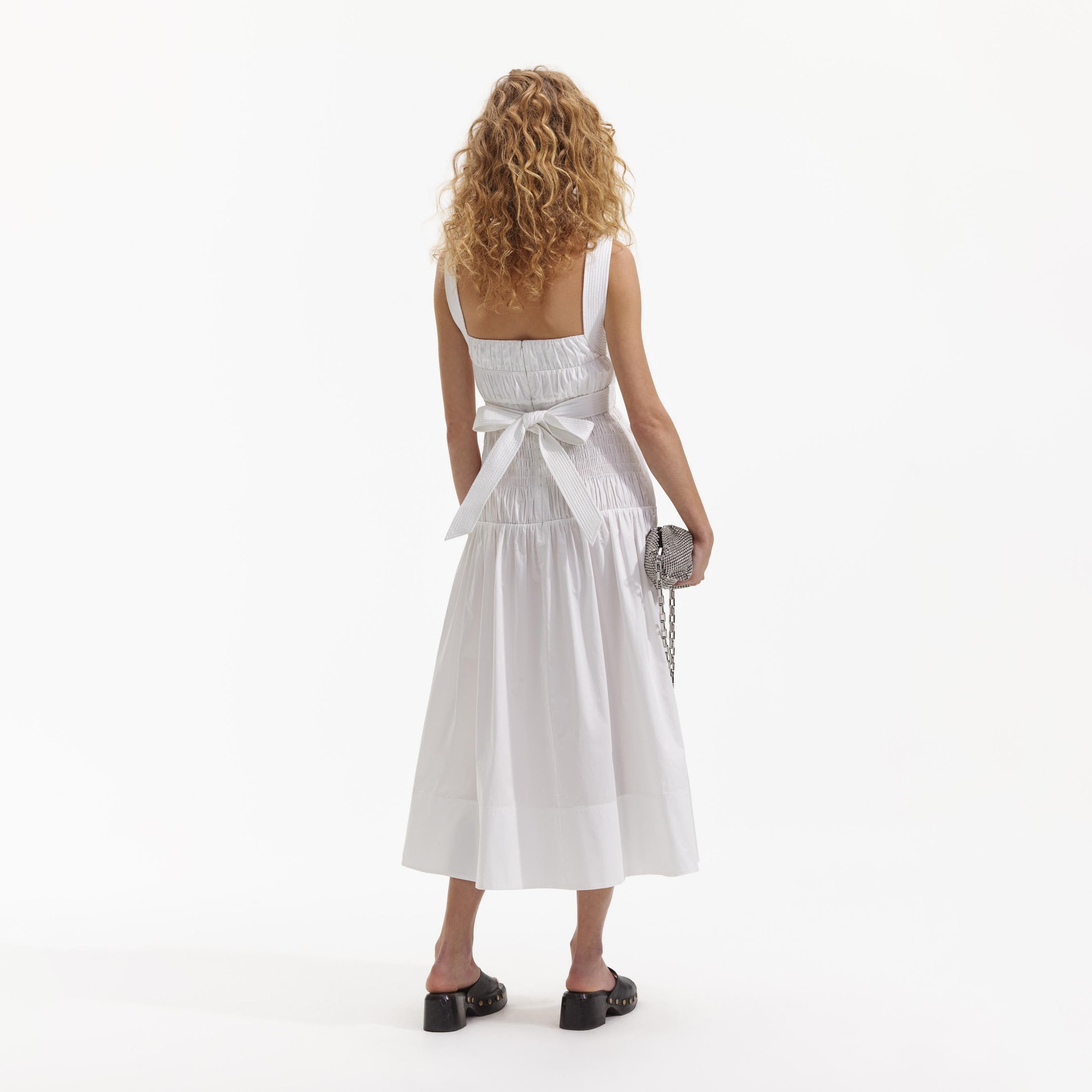 White Cotton Sweetheart Midi Dress