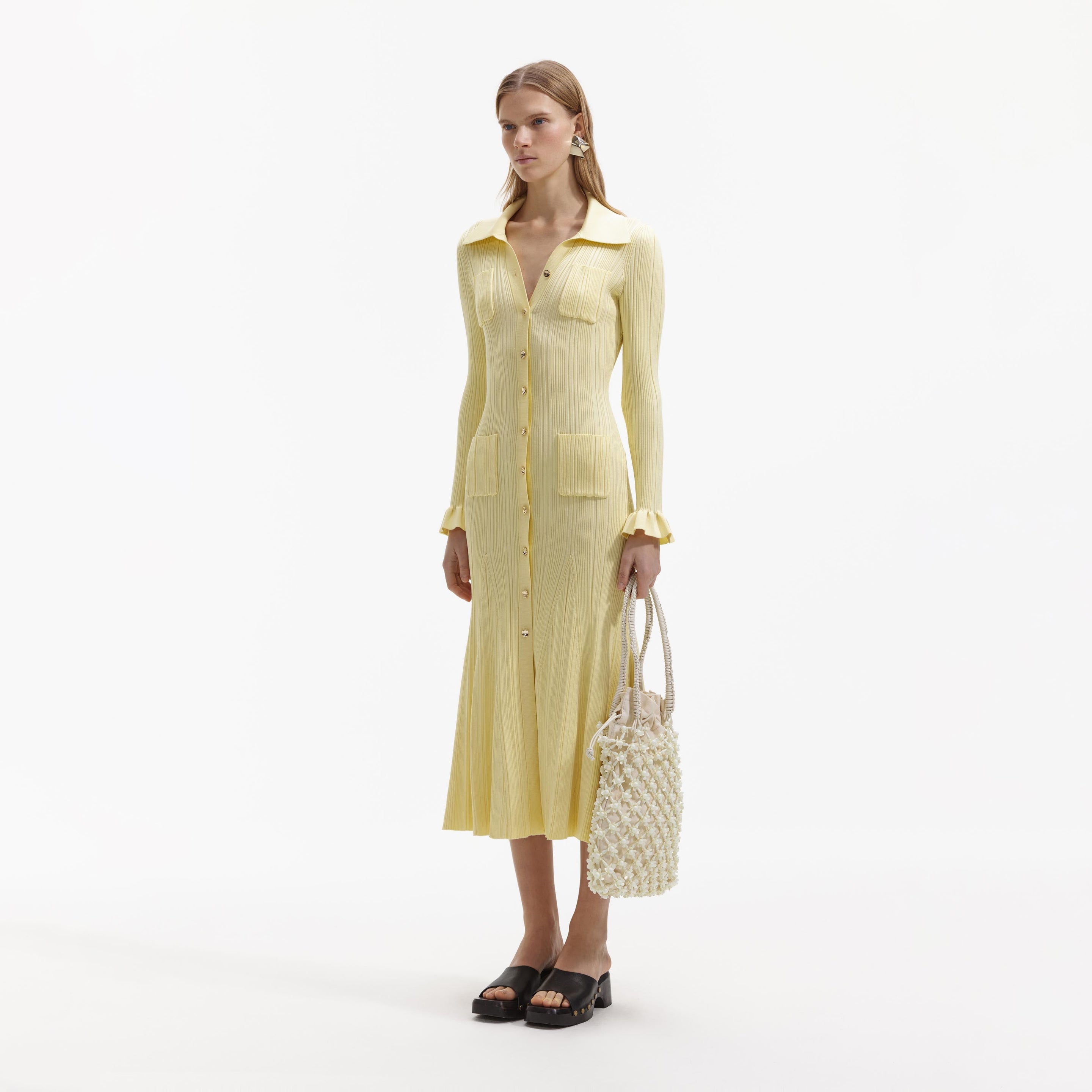 Cozy Destination Mustard Yellow Ribbed Knit Midi Dress