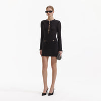 Black Crochet Buttoned Mini Dress