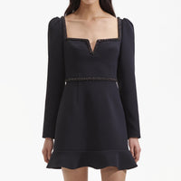 Black Bonded Crepe Long Sleeve Mini Dress