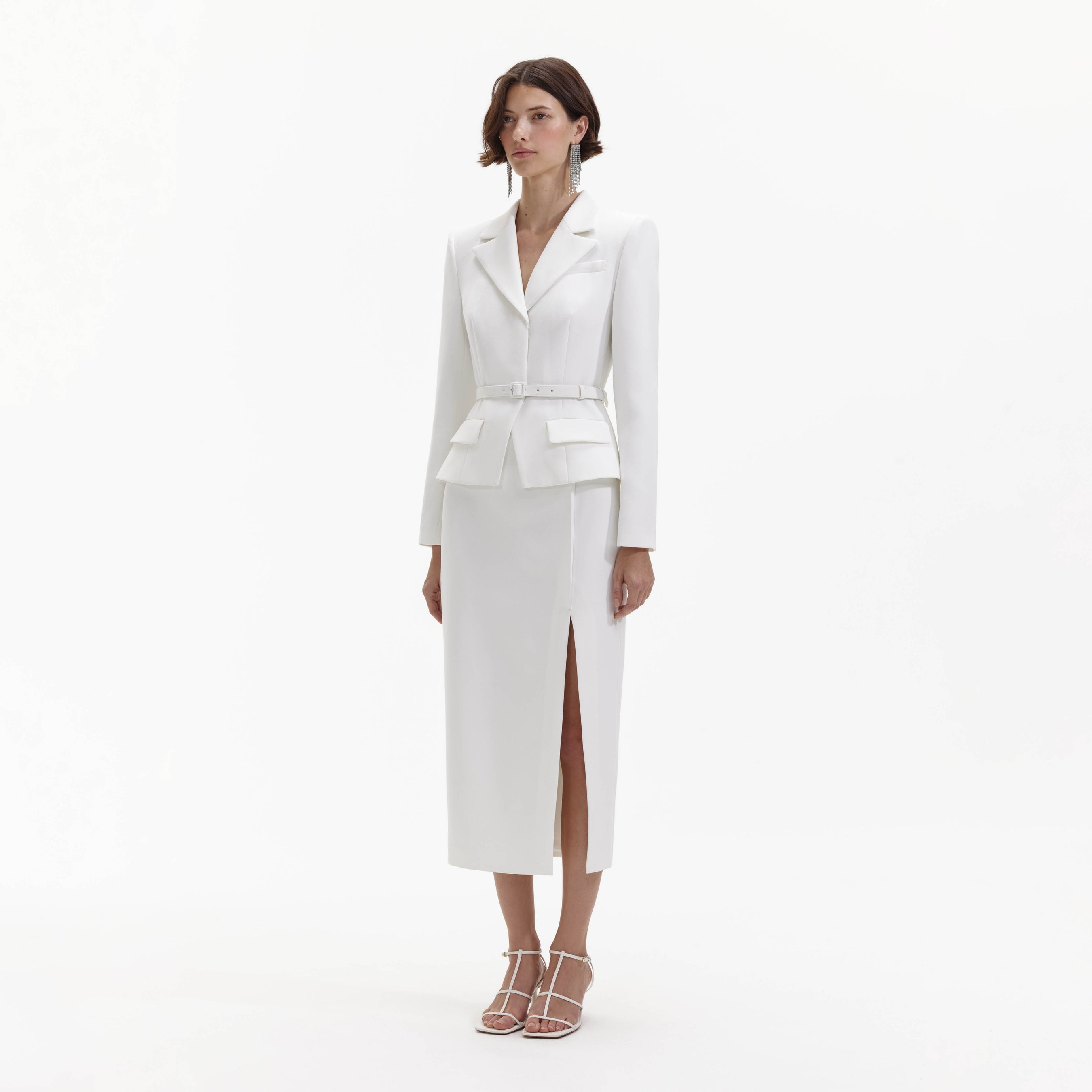 White Crepe Tailored Midi Dress