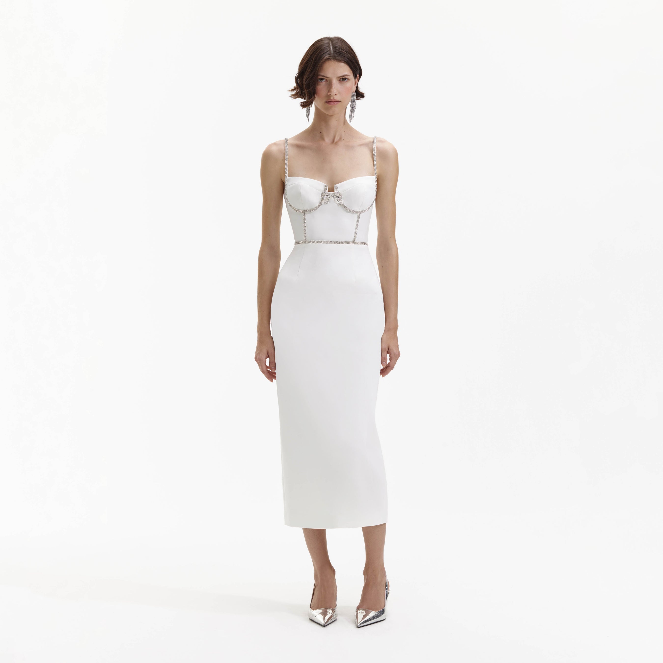 White Bonded Crepe Midi Dress