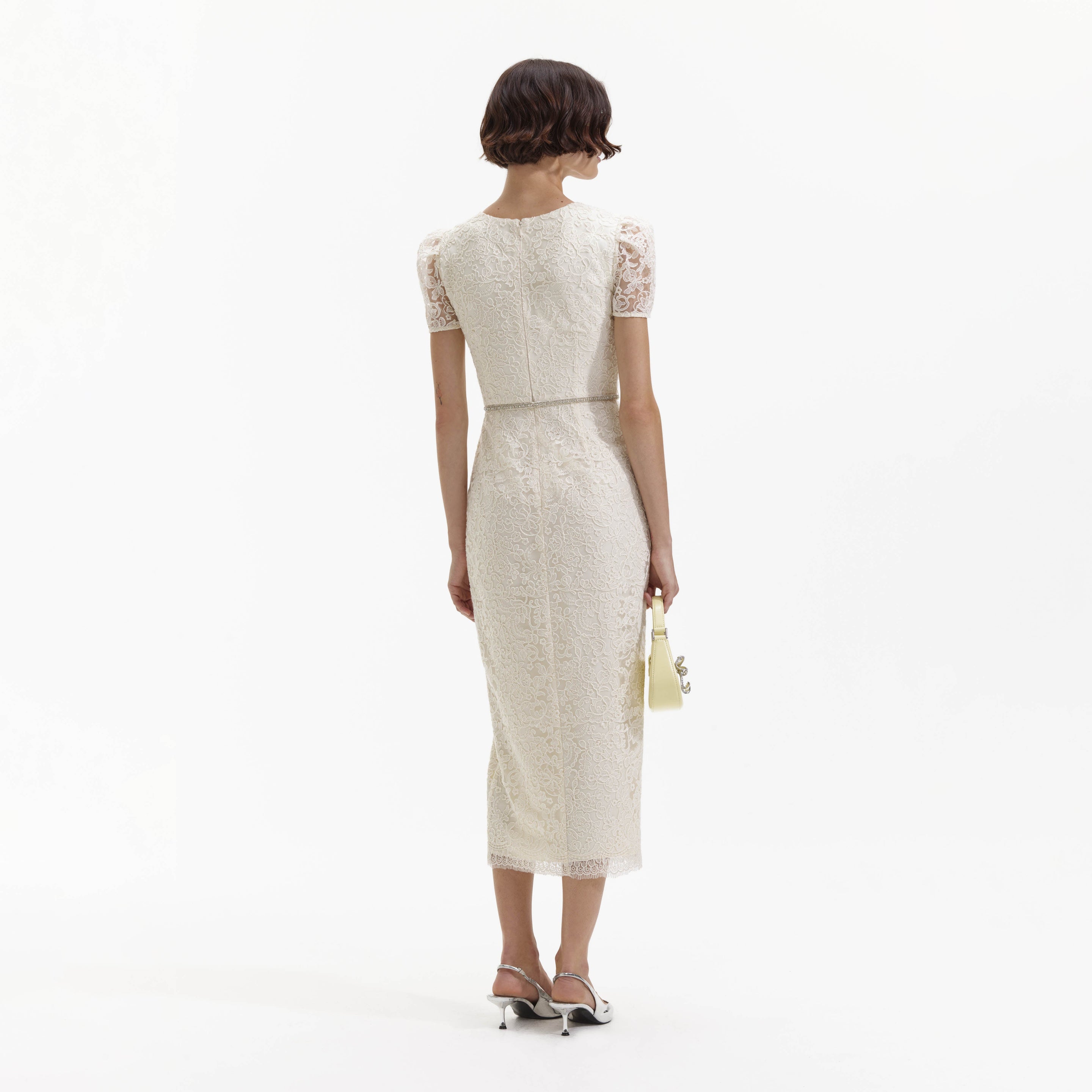 Cream Cord Lace Diamante Midi Dress – self-portrait