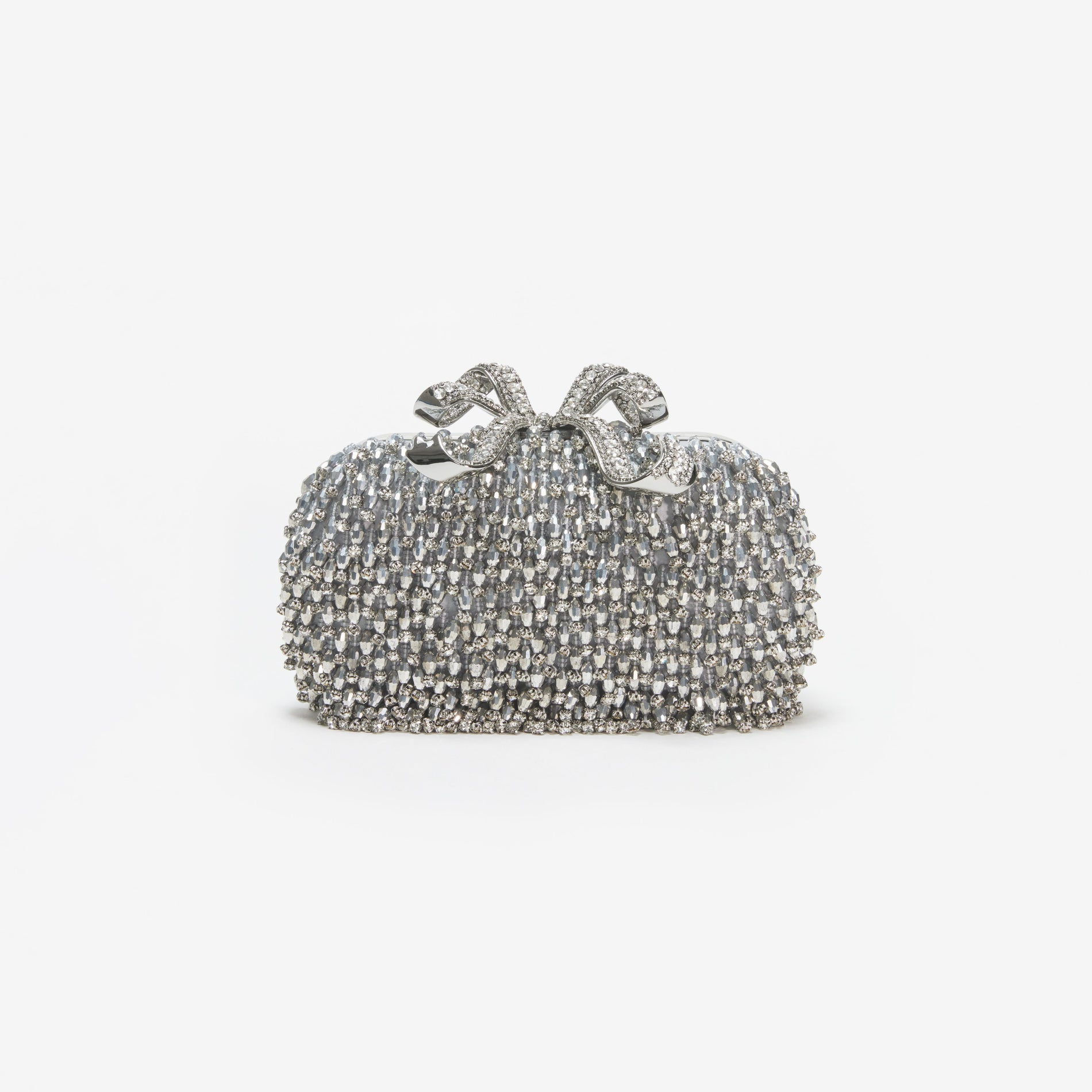Silver Embellished Bow Clutch