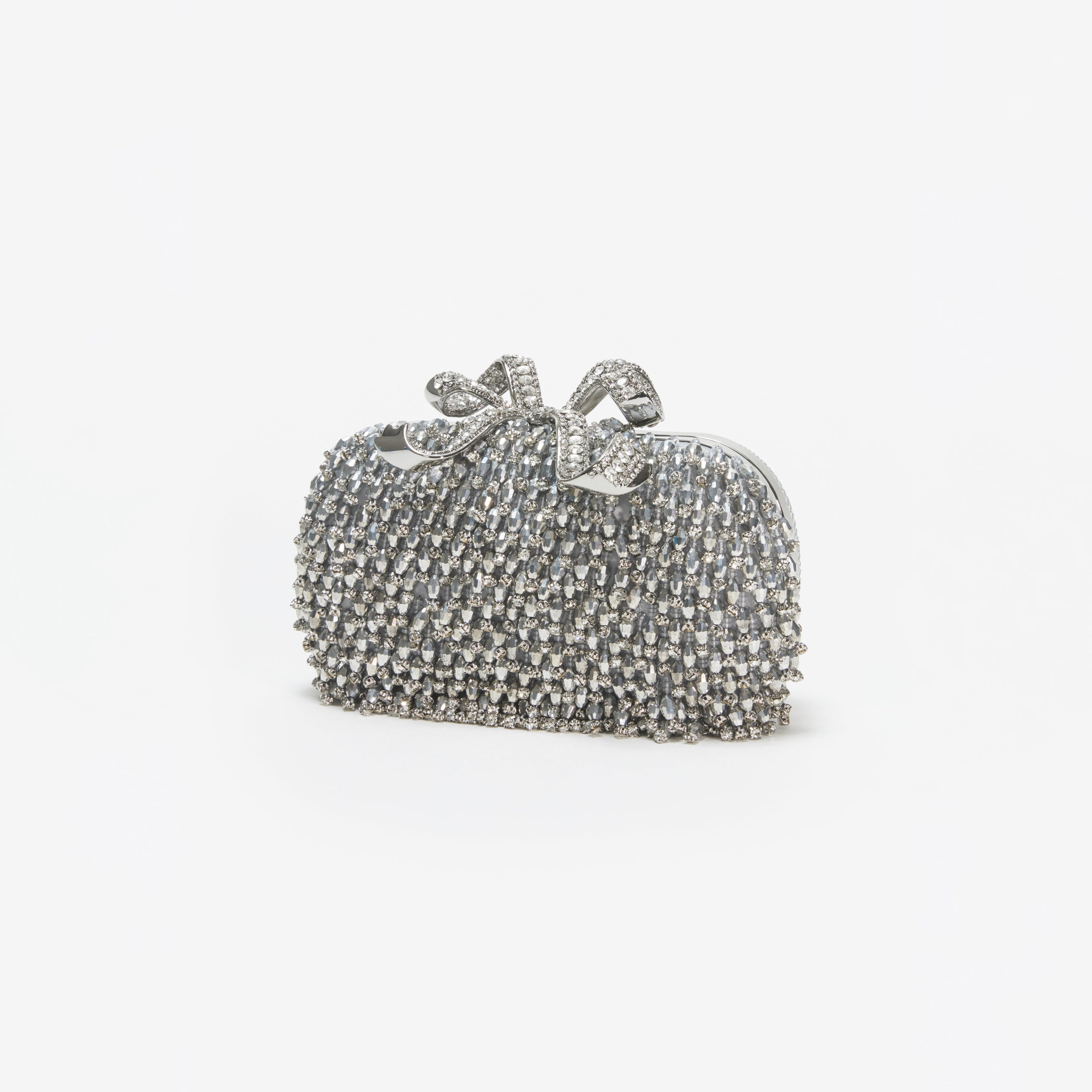 Silver Embellished Bow Clutch