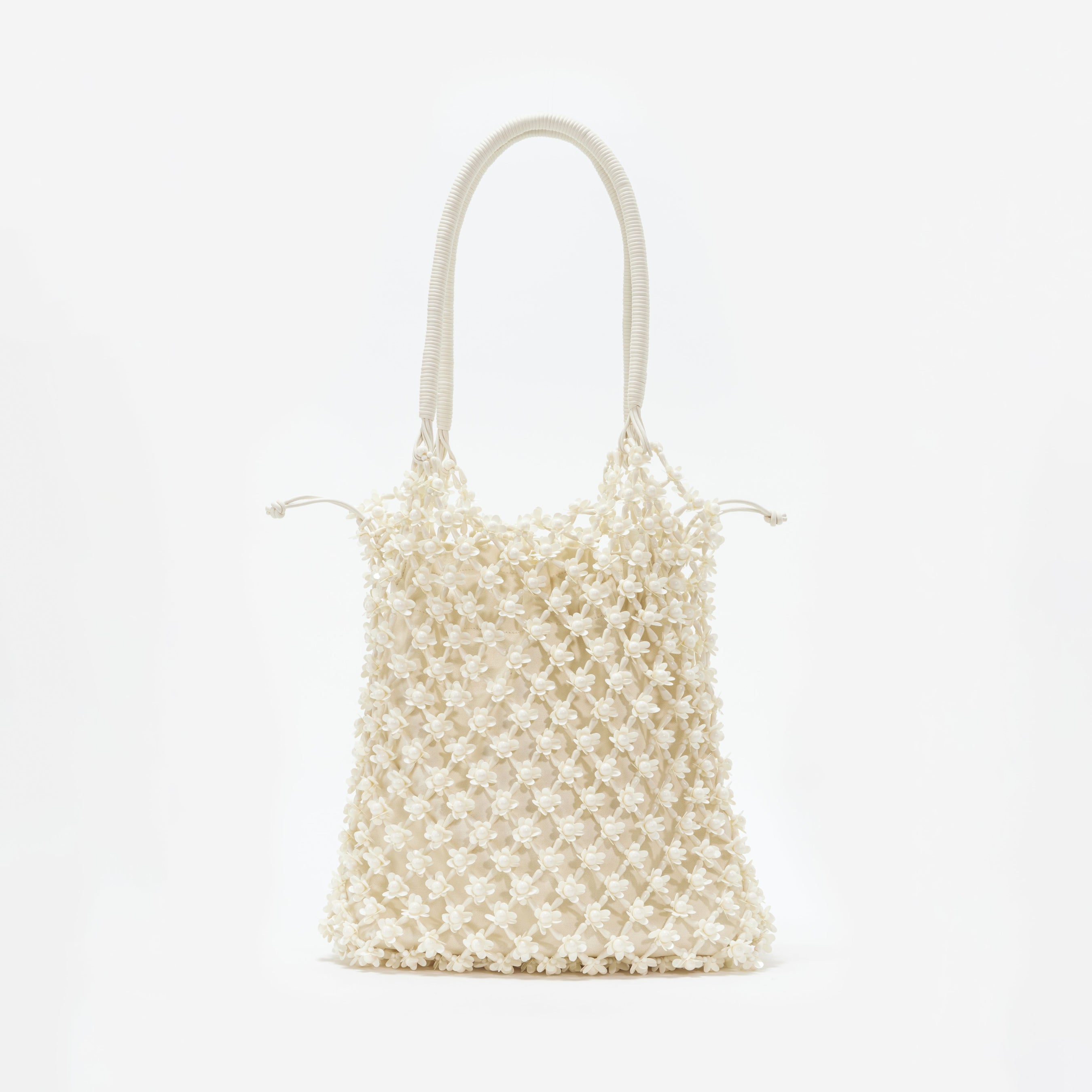 Cream Beaded Large Tote