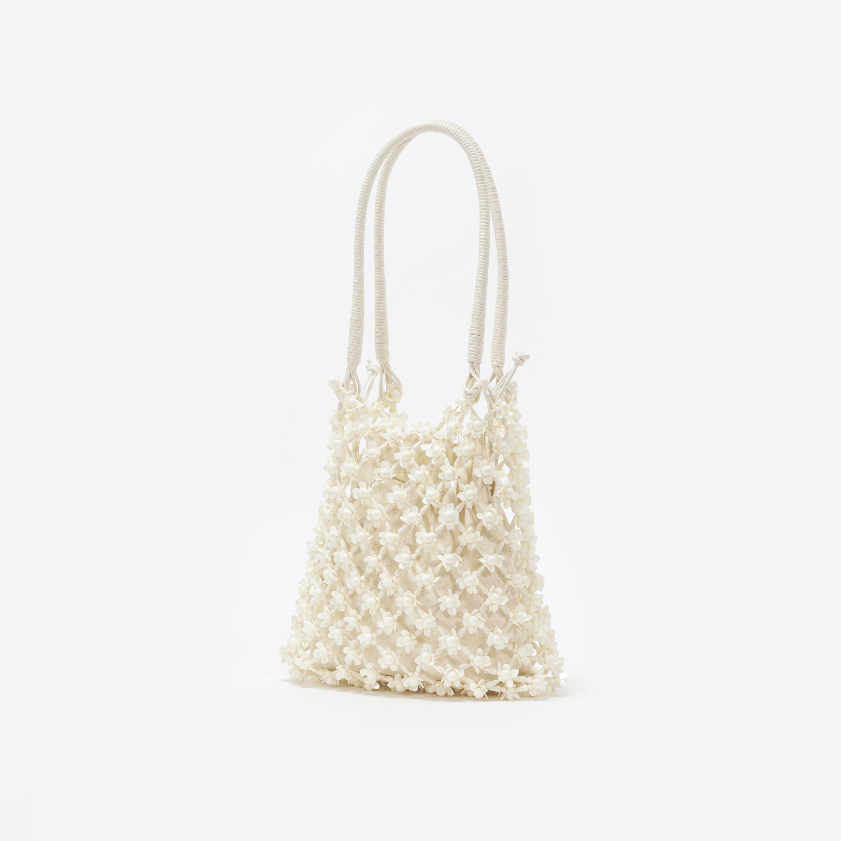 Cream Beaded Medium Tote