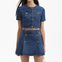 Denim Short Sleeve Crop Top