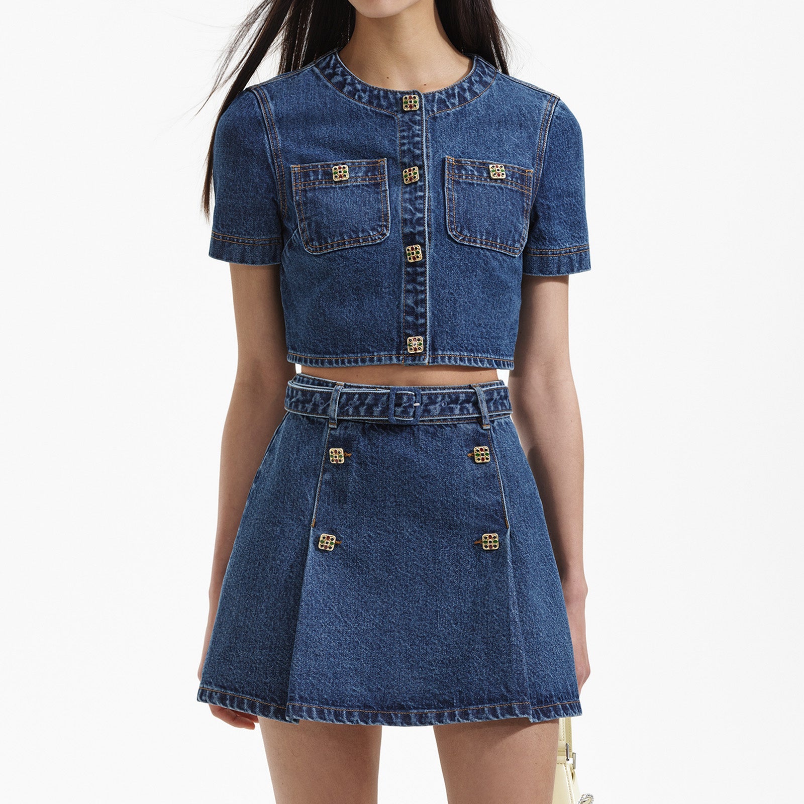 Denim Short Sleeve Crop Top