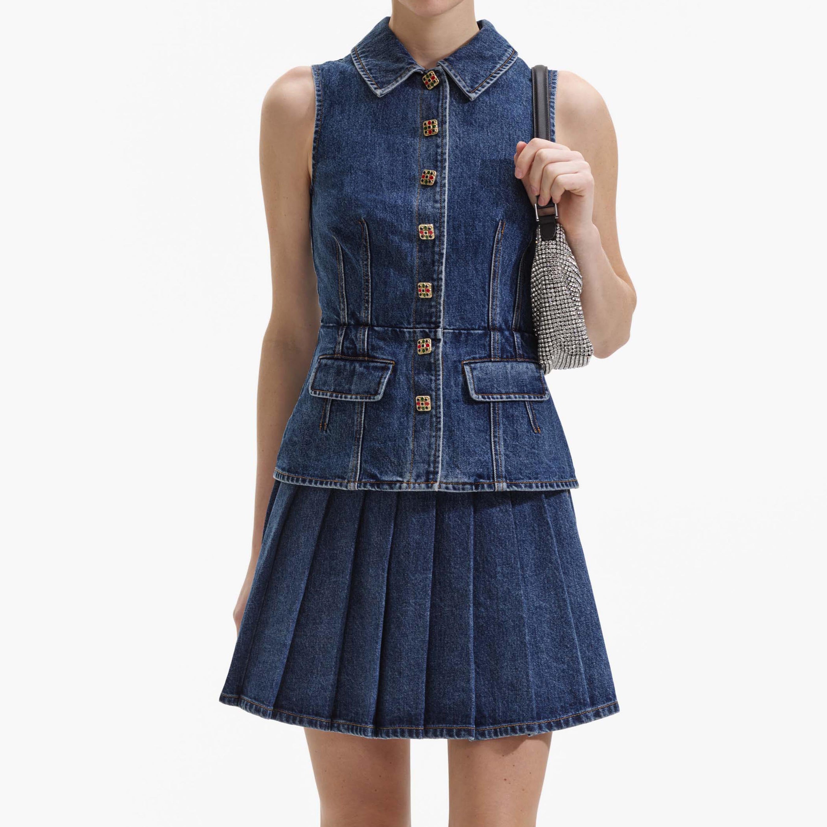 Tailored Denim Mini Dress