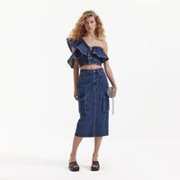 Denim Cargo Midi Skirt