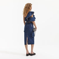 Denim Cargo Midi Skirt