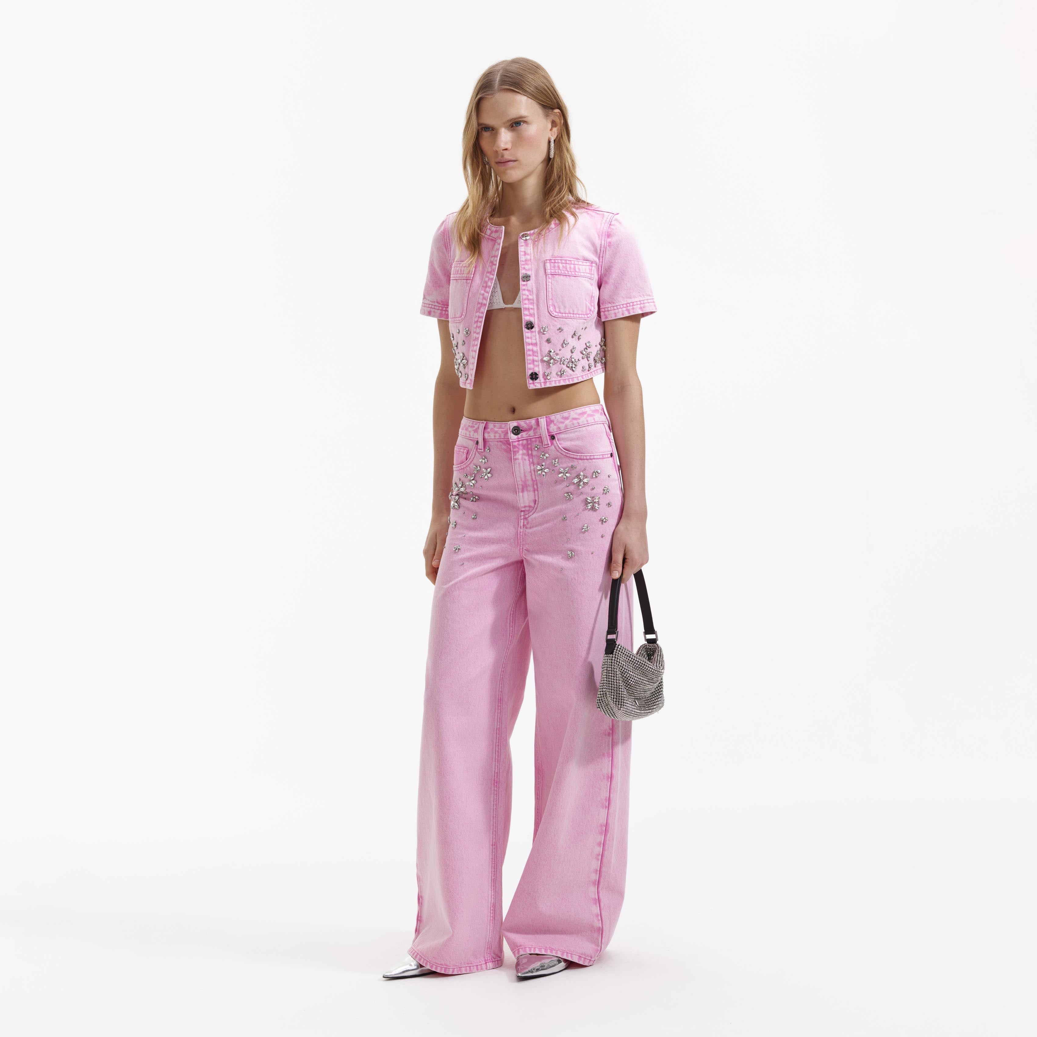 Pink Embellished Denim Top