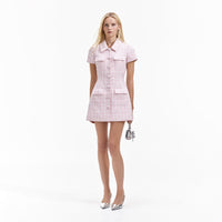 Pink Boucle Checked Mini Dress