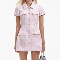 Pink Boucle Checked Mini Dress