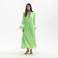 Green Chiffon Feather Midi Dress