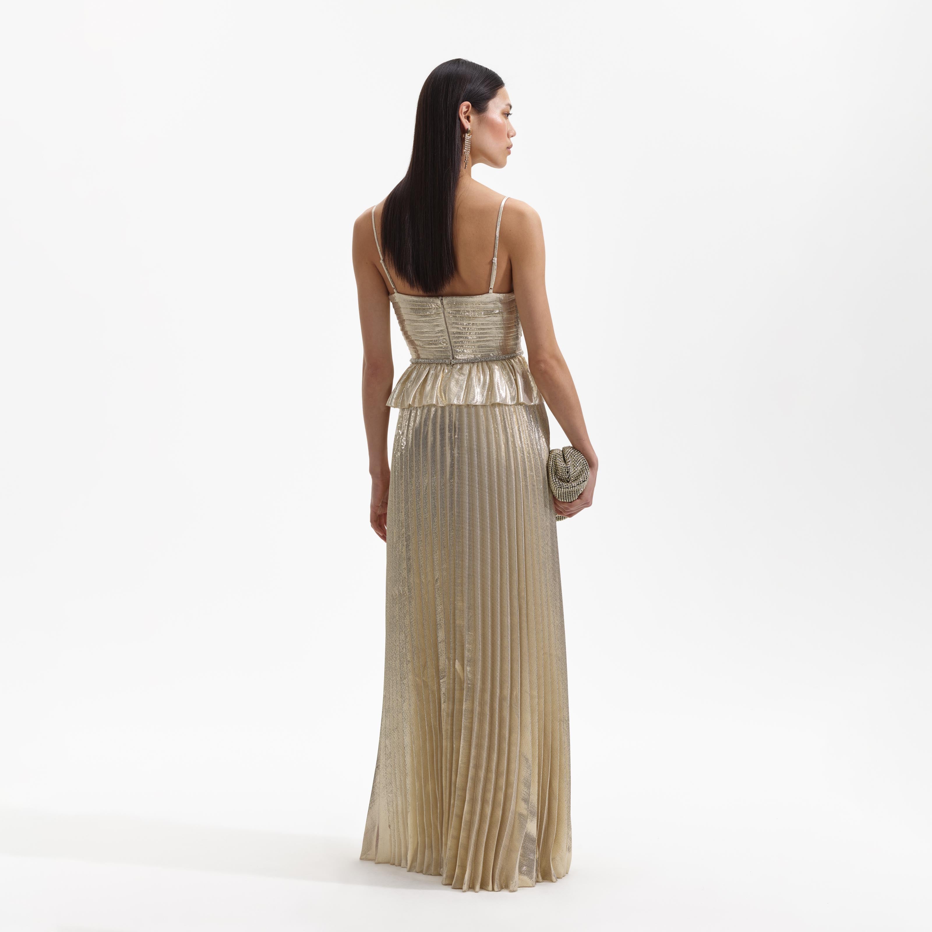Lulu's | Dresses | Lulus Going For Glitz Gold Metallic Pleated Maxi Dress  Goldmetallic Long Gown | Poshmark