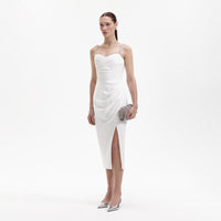 White Stretch Crepe Diamante Midi Dress