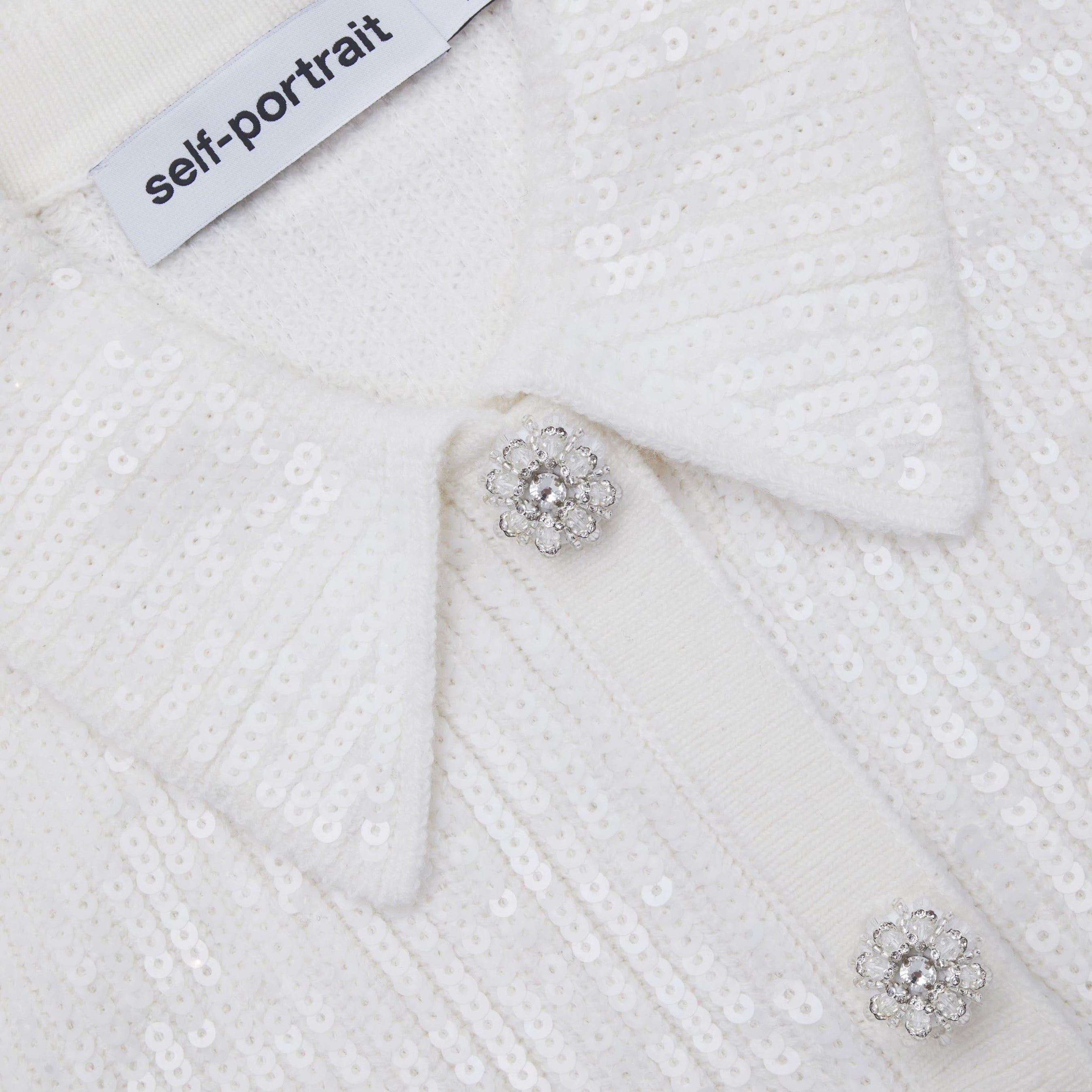 Cream Sequin Knit Collar Top