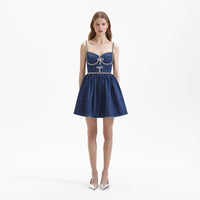 Diamante Bow Denim Mini Dress