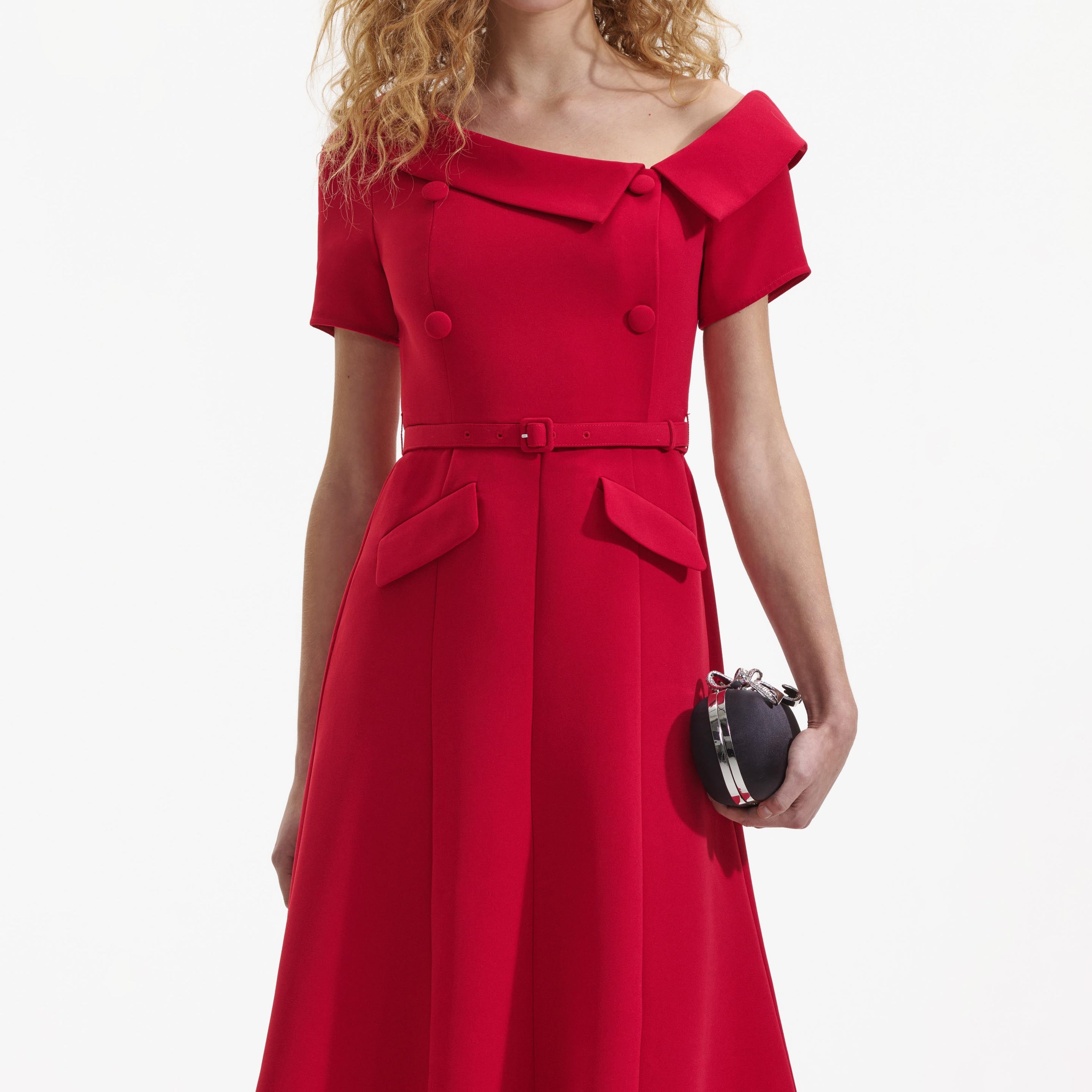 Red Tailored Crepe Midi Dress – self-portrait-US