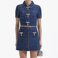 Diamante Bow Denim Mini Skirt