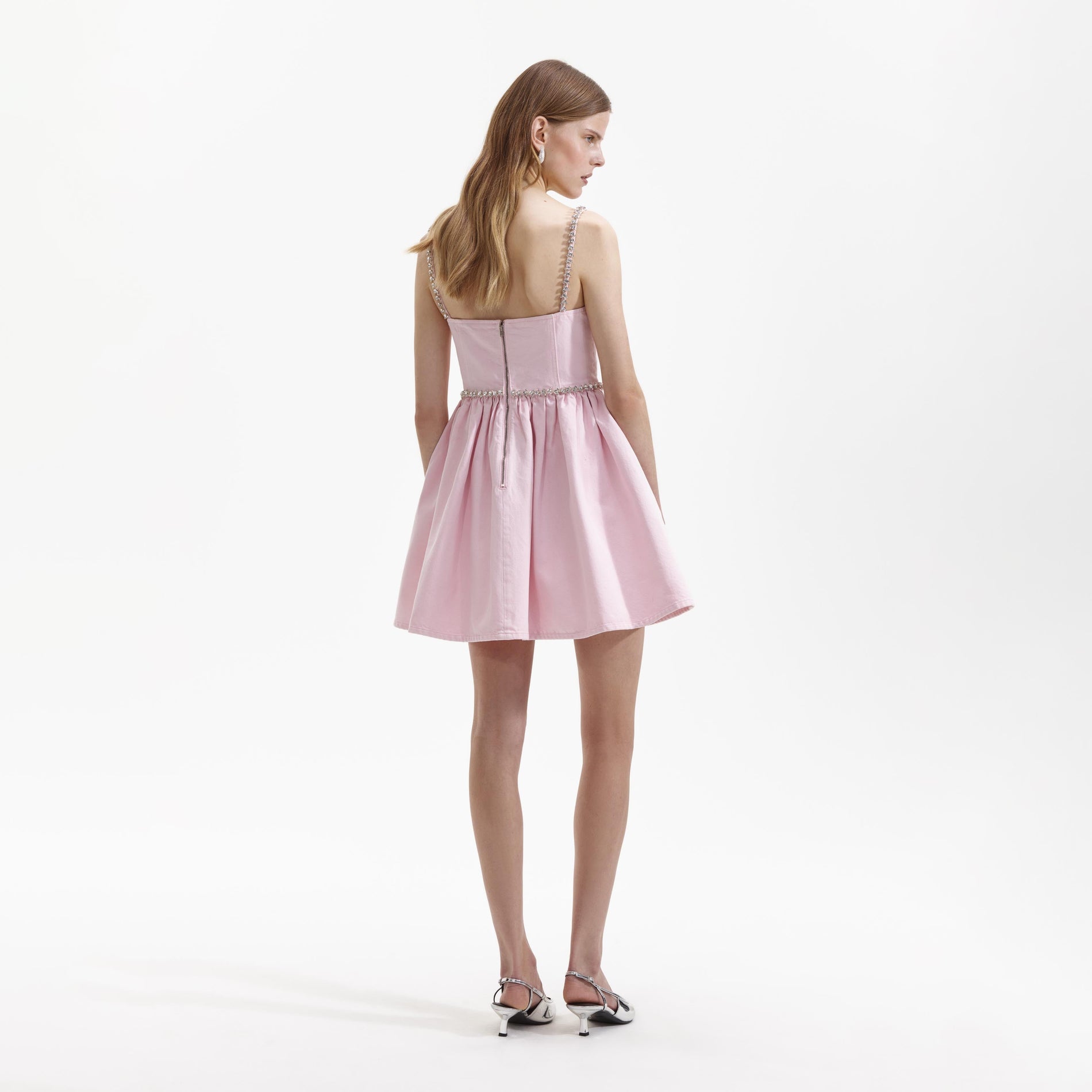 Pink Diamante Denim Mini Dress