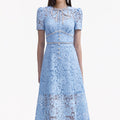 Blue Cord Lace Bow Midi Dress