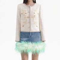 Cream Hand Embroidered Lily Boucle Jacket