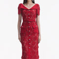 Red Lace Open Neck Midi Dress