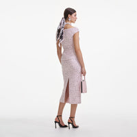 Pink Boucle Pearl Midi Dress