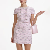 Pink Boucle Pearl Mini Dress