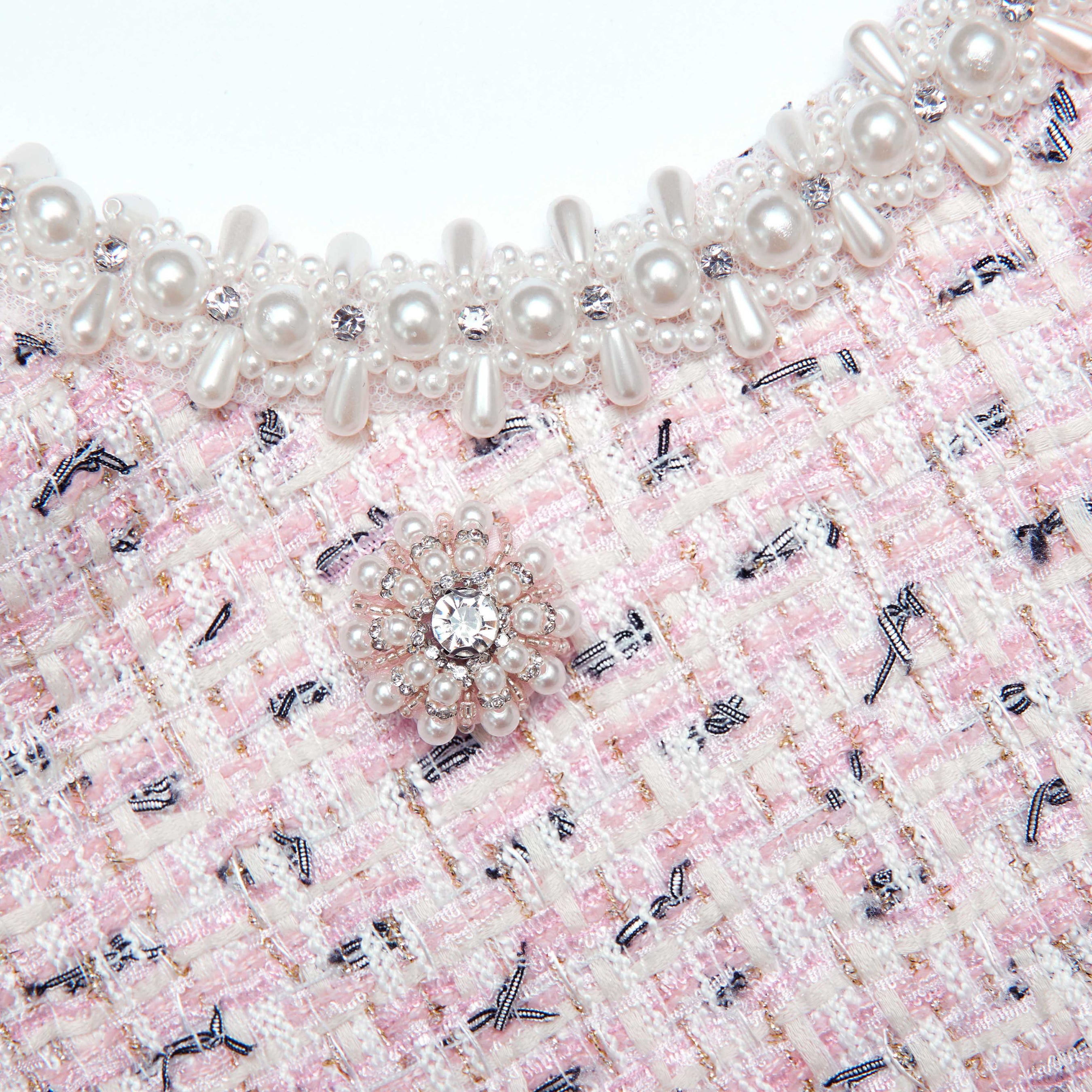 Pink Boucle Pearl Mini Dress