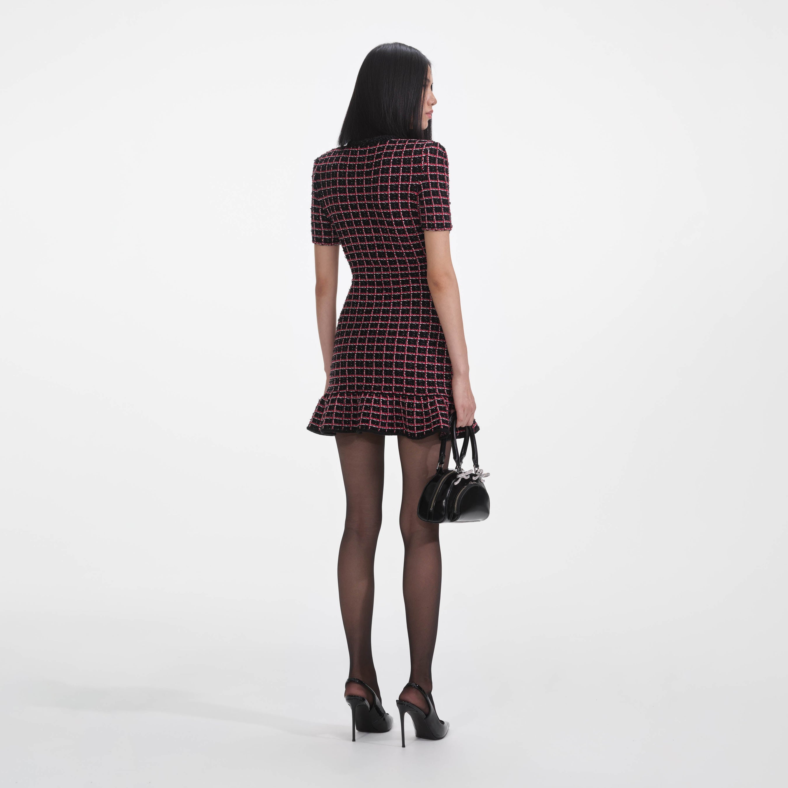 Black And Red Check Knit Mini Dress