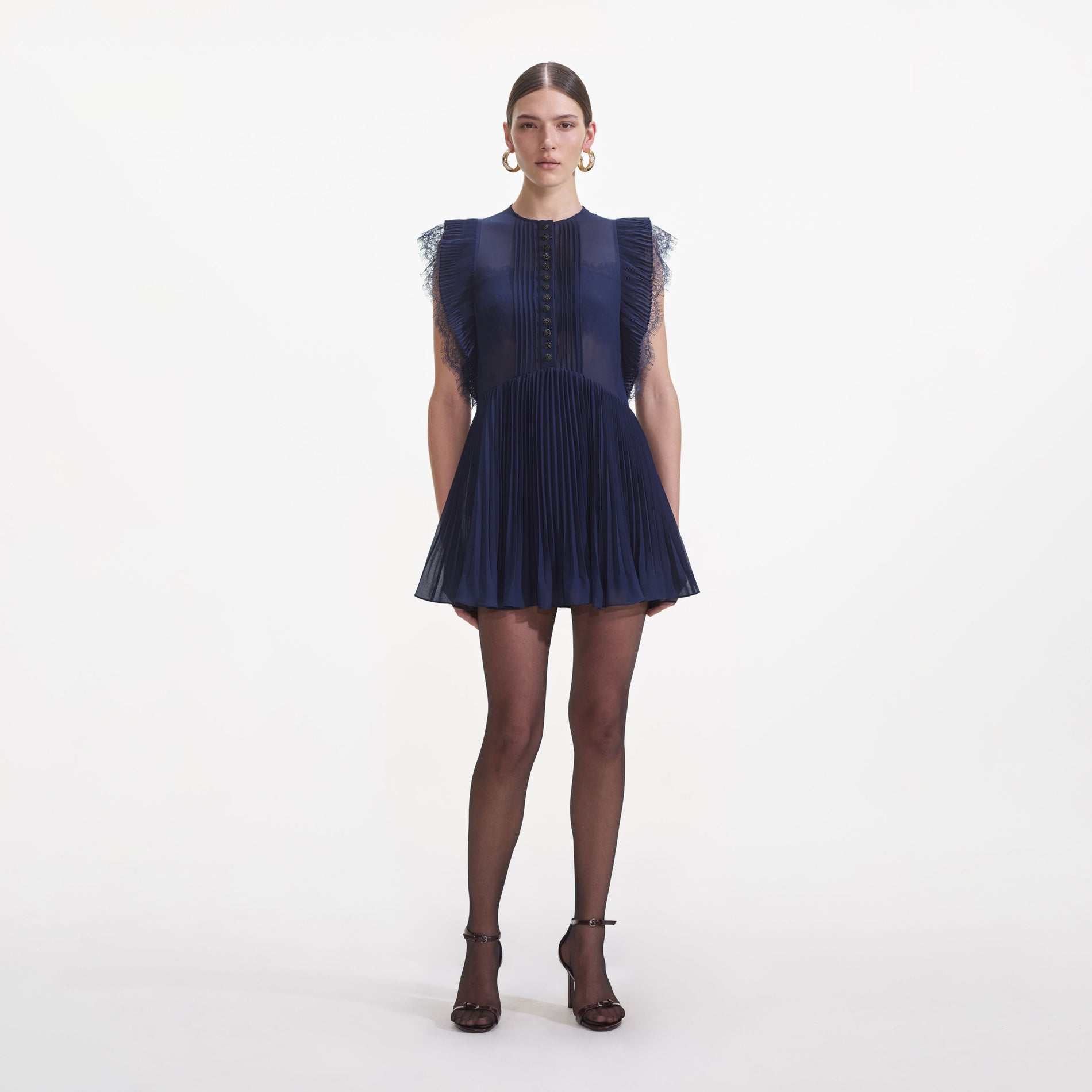 Navy Chiffon Ruffle Mini Dress