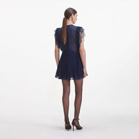 Navy Chiffon Ruffle Mini Dress