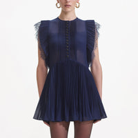 Navy Chiffon Ruffle Mini Dress