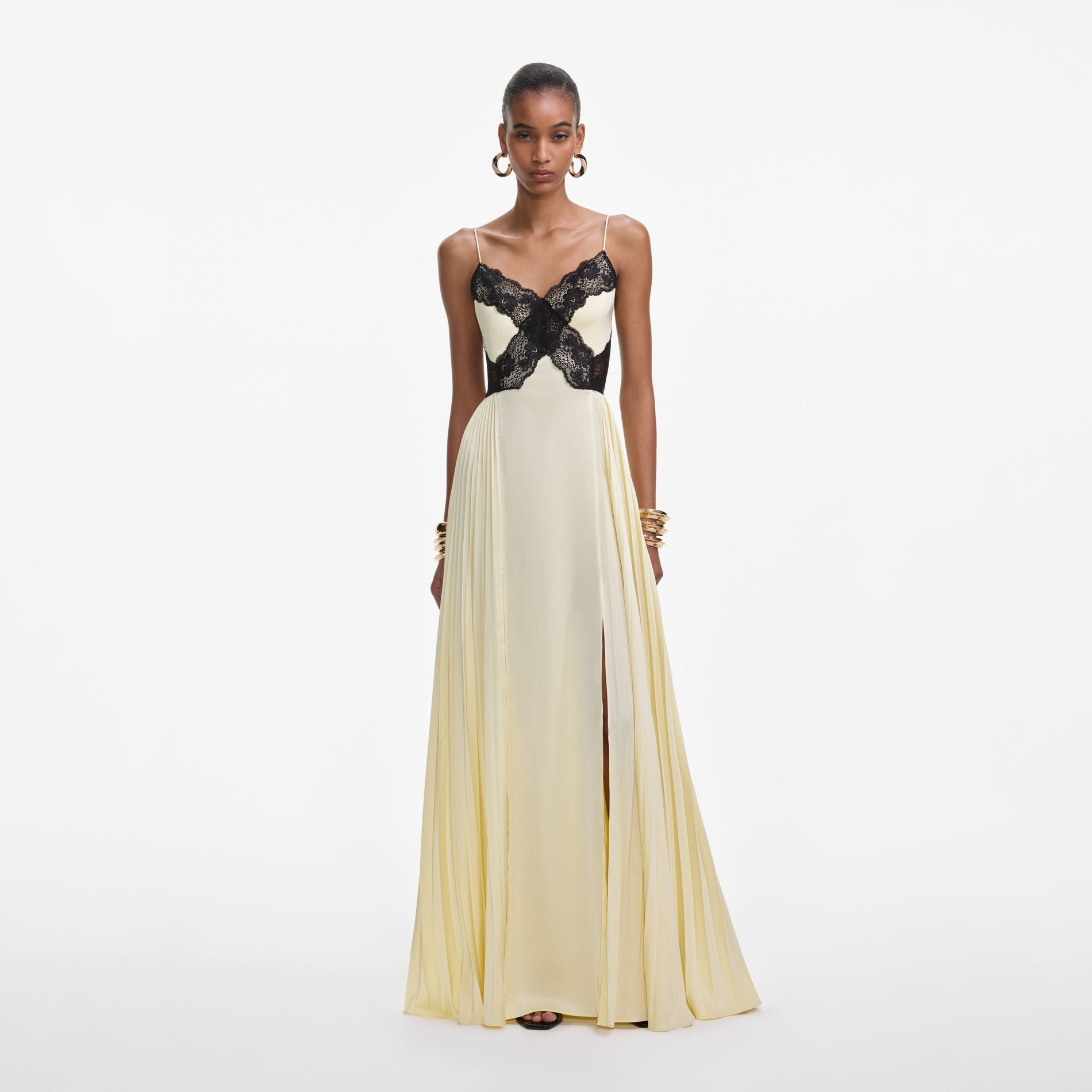 Yellow Satin Lace Maxi Dress