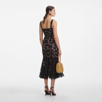 Black Fine Lace Midi Dress