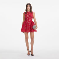 Red Fine Lace Mini Dress