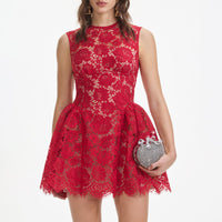 Red Fine Lace Mini Dress