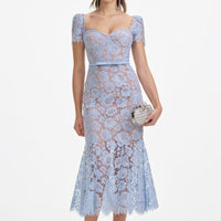 Blue Fine Lace Midi Dress