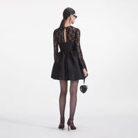 Black Taffeta Lace Mini Dress