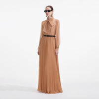 Tan Dot Mesh Maxi Dress